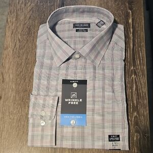 NWT Van Heusen Men's Gray and Pink Checkered Dress Shirt